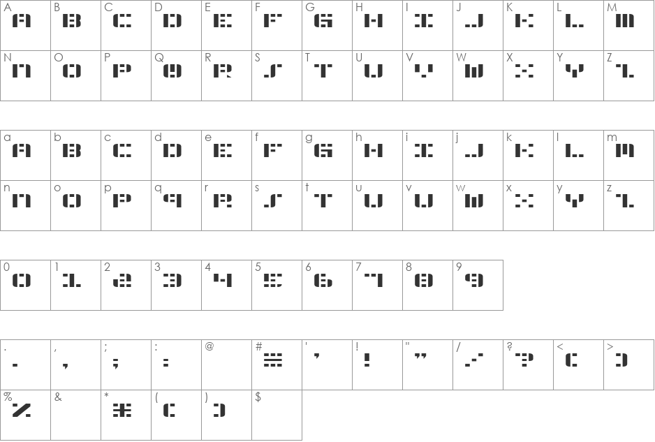 Onhorizall font character map preview