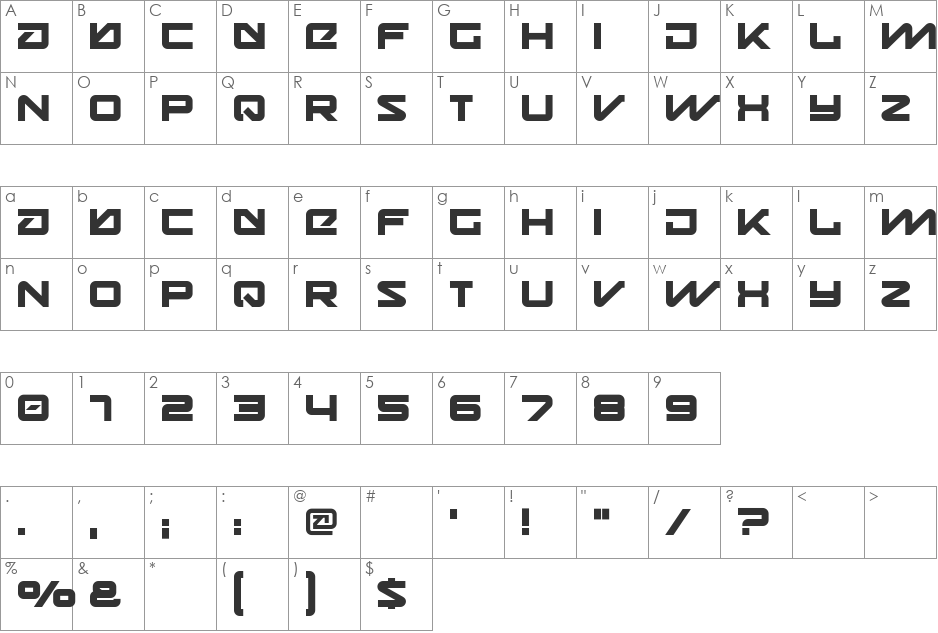 Onky font character map preview