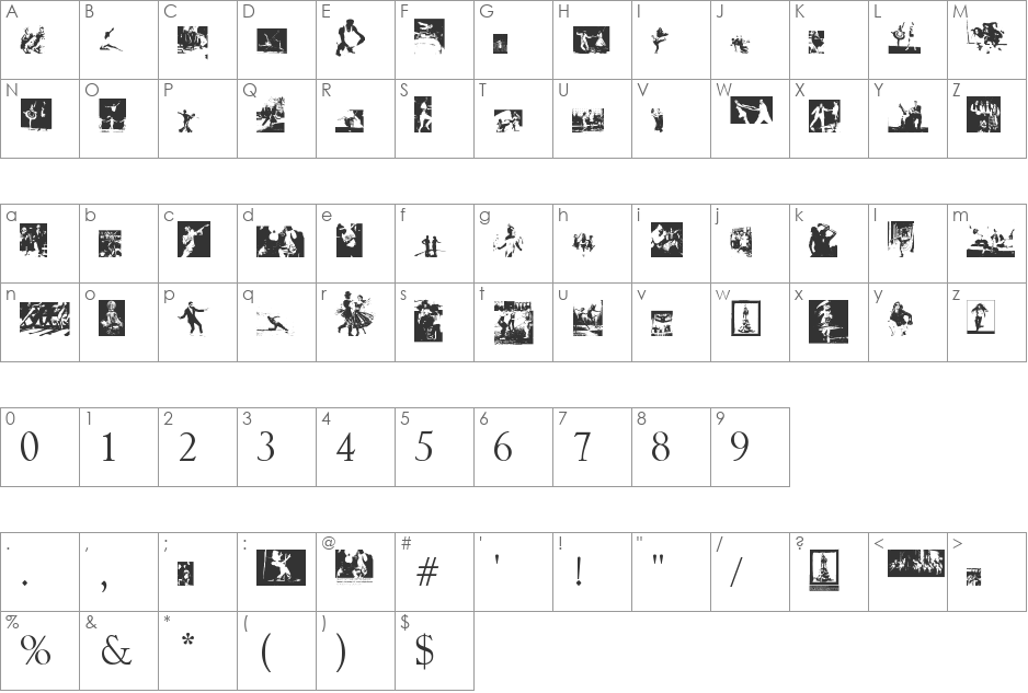 OnlyDancing font character map preview