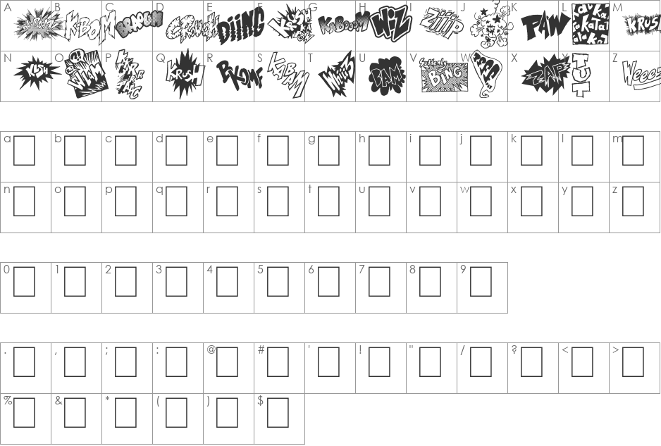 ONOMATO VLAM font character map preview