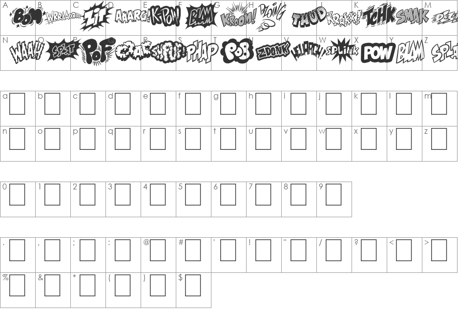 OnomatoBom font character map preview