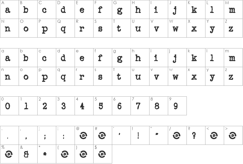 OnYourBike font character map preview