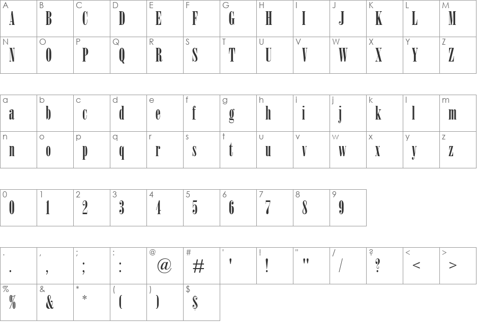 Onyx font character map preview