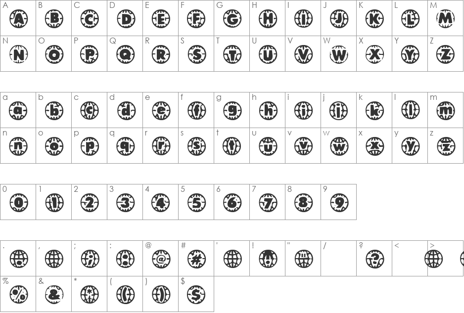Oo Ef O font character map preview