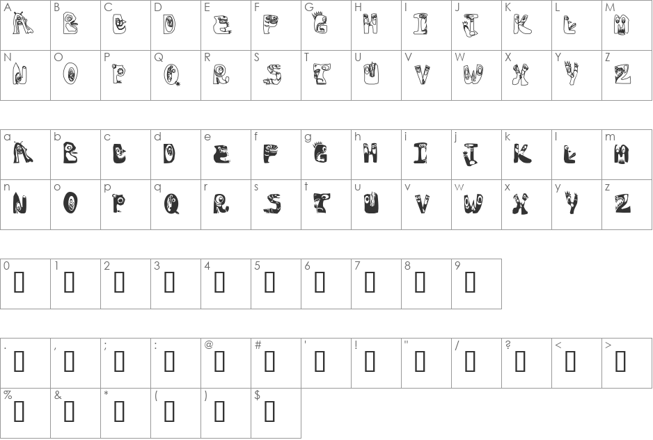 Oogie Boogies font character map preview