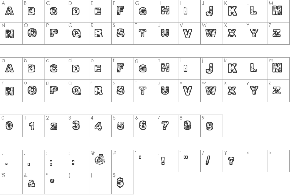 Oomph font character map preview