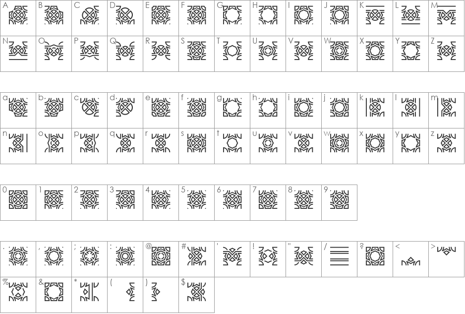 Opattfram01 font character map preview