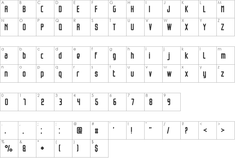 Opeln2001 Szeroki font character map preview