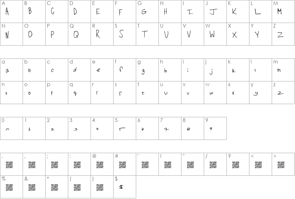 OpenHatch font character map preview