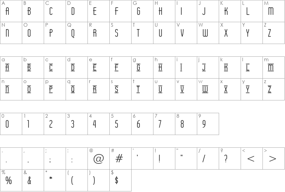 Operator Nine BTN Lined font character map preview