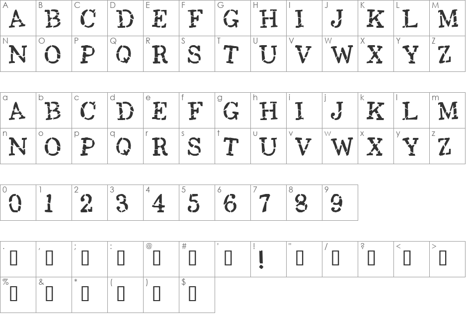 Opium font character map preview