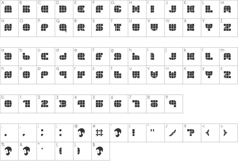 OPN DunPeel Heat font character map preview