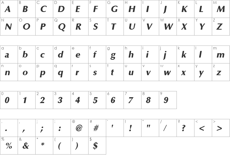 OptaneExtrabold font character map preview