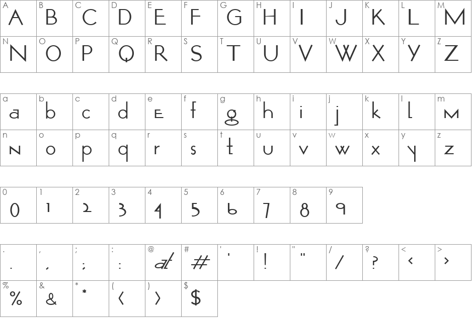 Opticon font character map preview