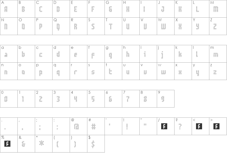 Optill 2A font character map preview