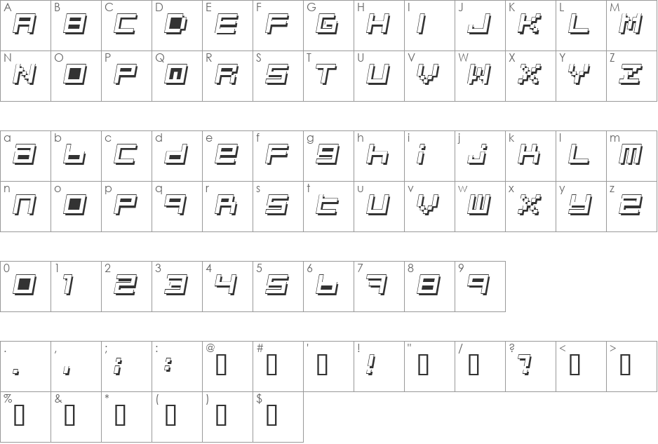 Optimal 3d font character map preview