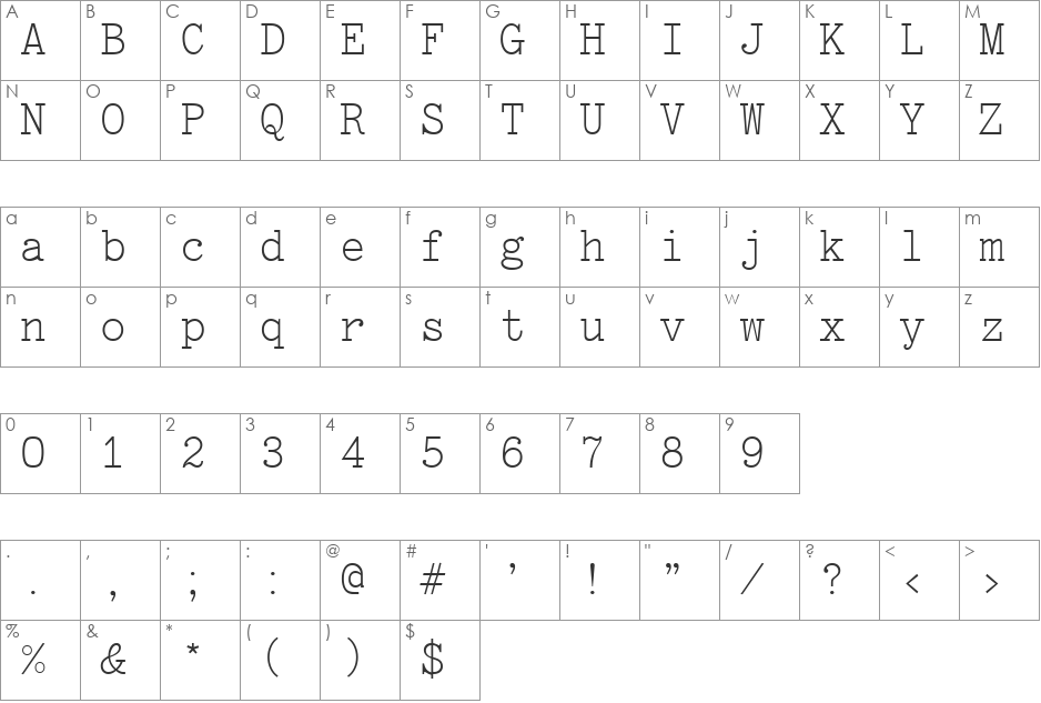 OptimusC font character map preview