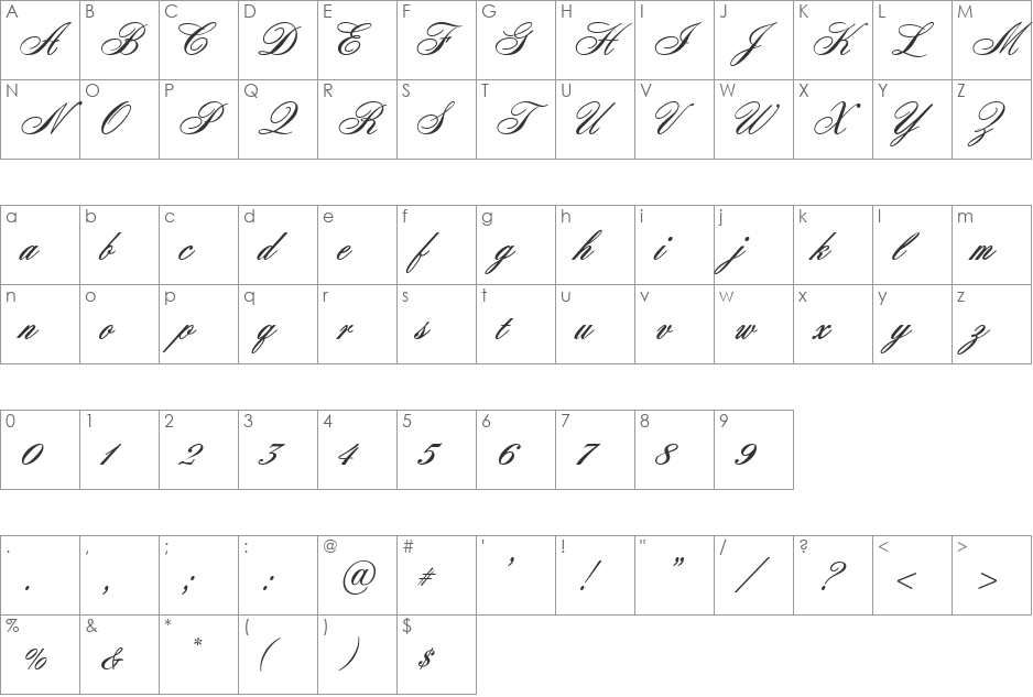OpulenceJF font character map preview