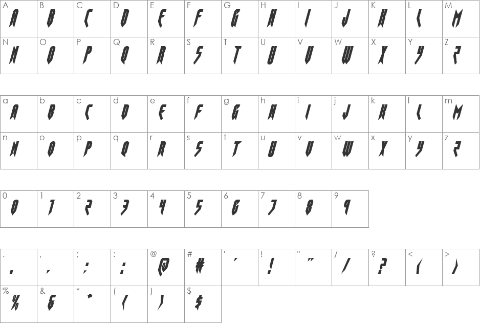 Opus Magnus Condensed Italic font character map preview