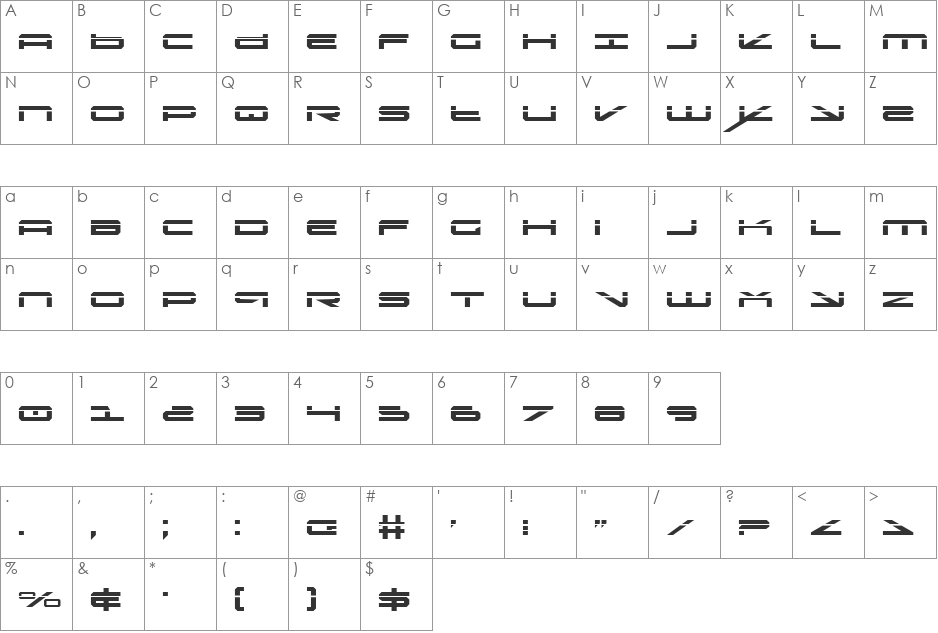 Oramac Laser font character map preview