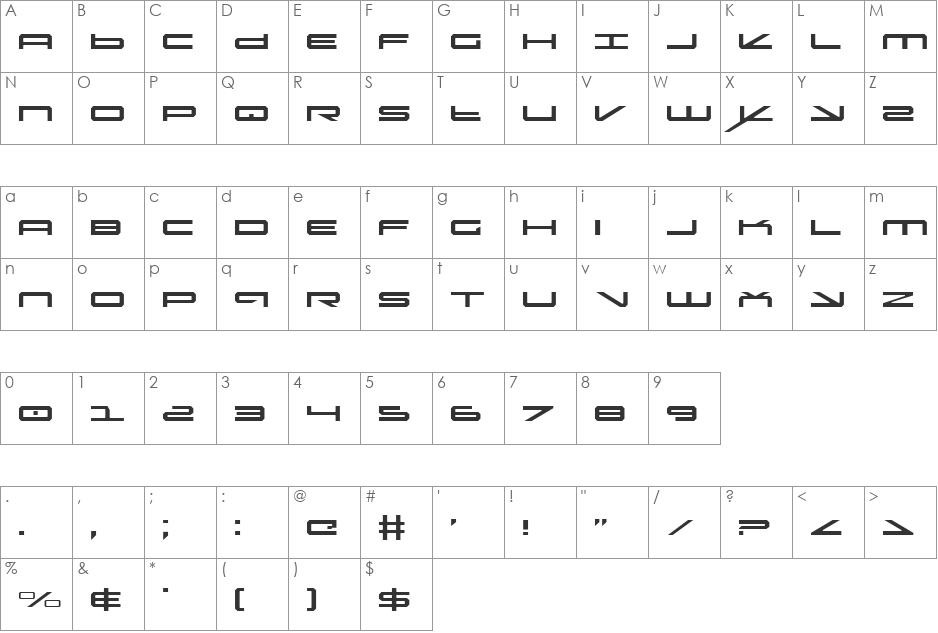 Oramac Light font character map preview