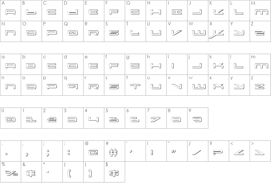 Oramac Shadow font character map preview