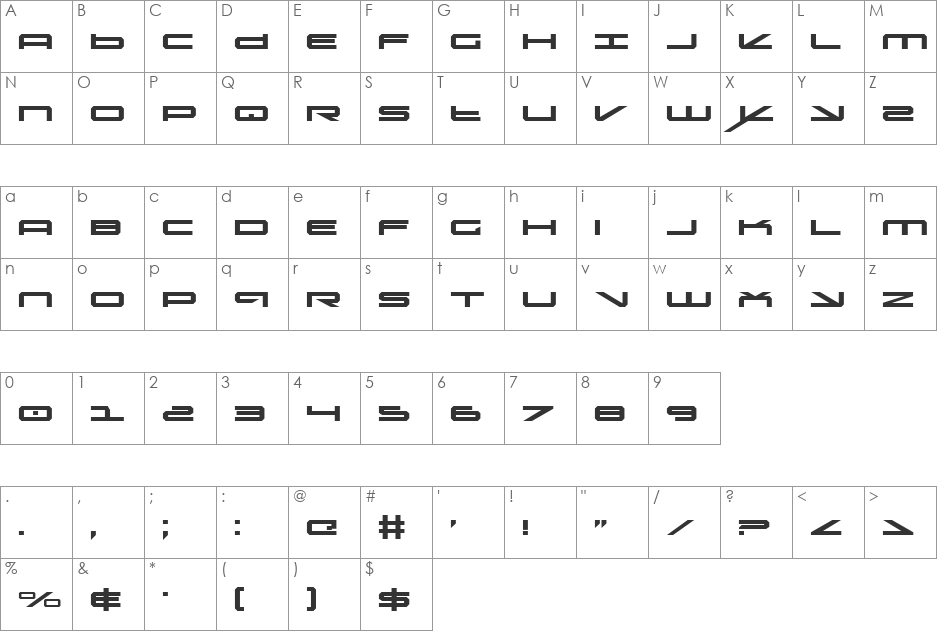 Oramac Shadow Italic font character map preview