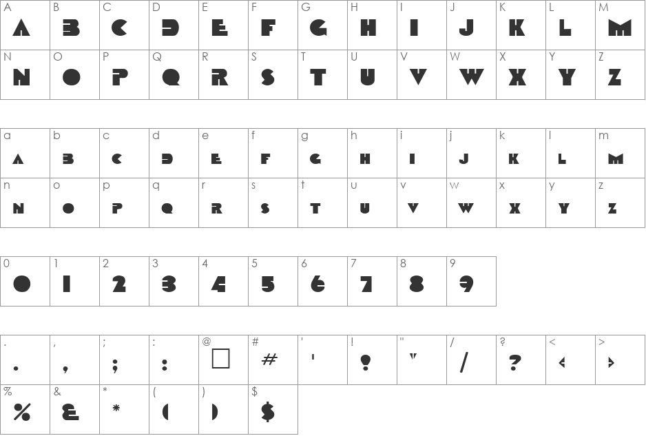 Orange Clock font character map preview