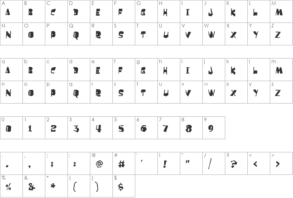 Orangutan font character map preview