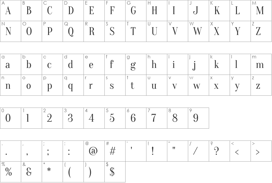 Oranienbaum font character map preview