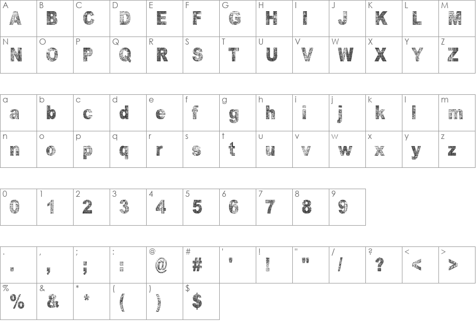Oranssi hohde font character map preview
