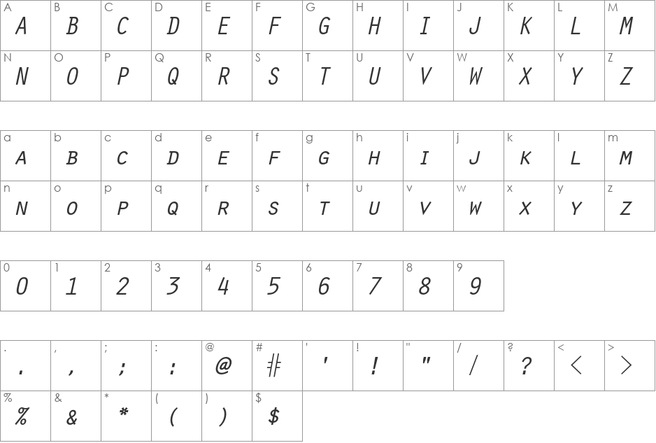 Orator Std font character map preview