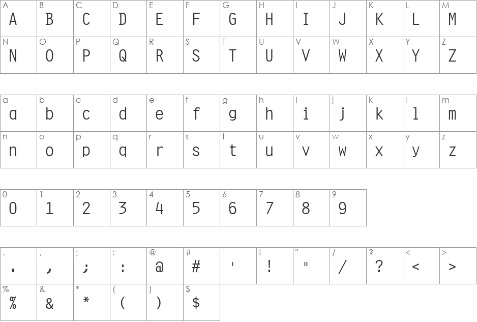 Orator15 BT font character map preview
