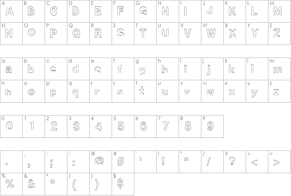 Oravetica Outline font character map preview