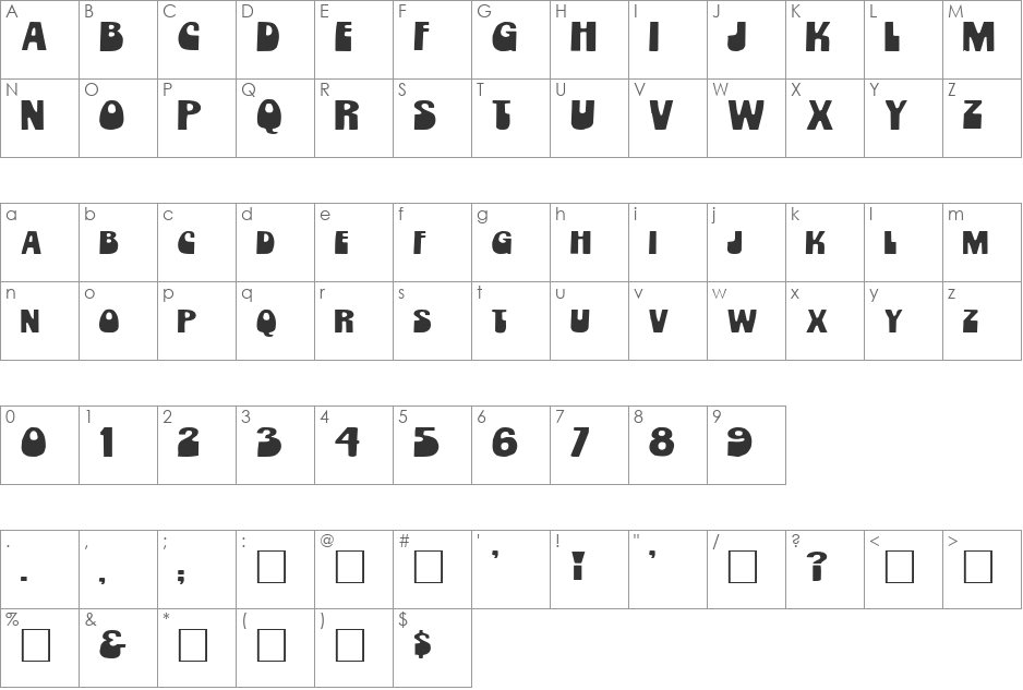 Orbit Expanded font character map preview
