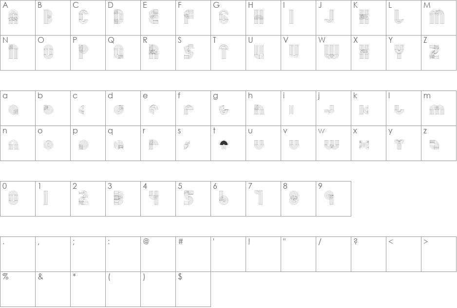 Orbits font character map preview