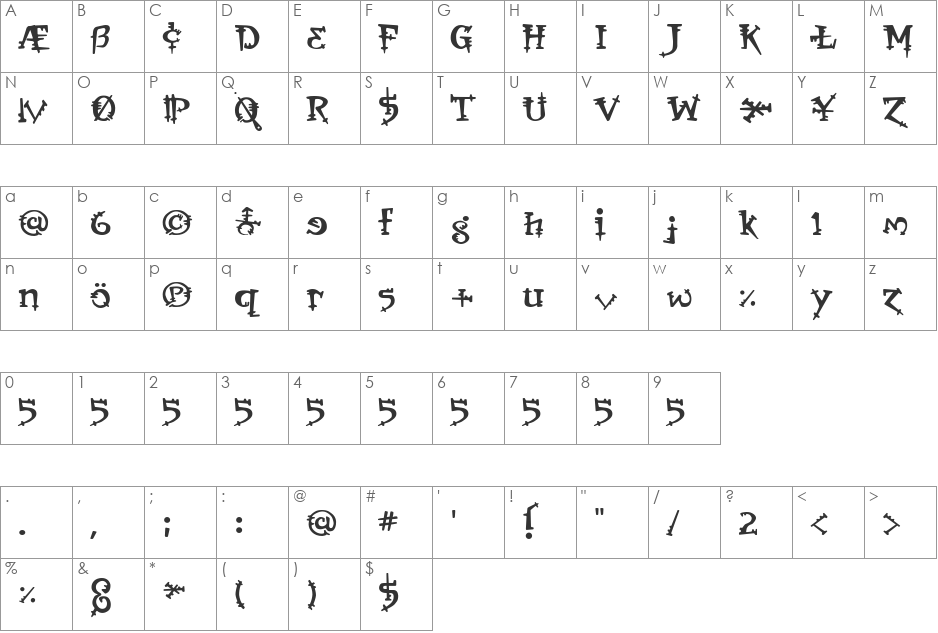 Orbus font character map preview