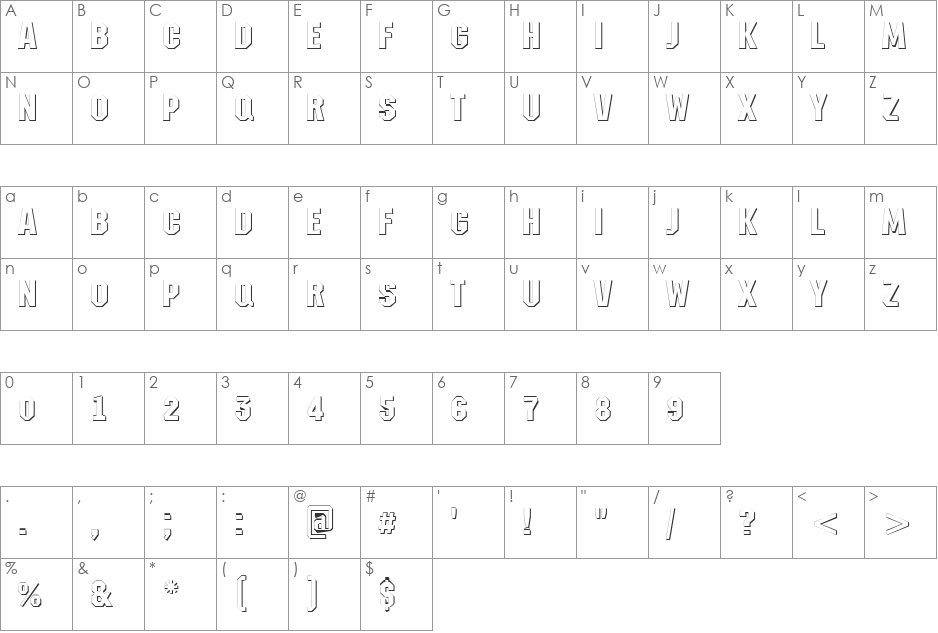 a_Meccano3Dxtr font character map preview