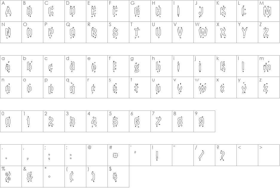 OregonWet Hollow font character map preview