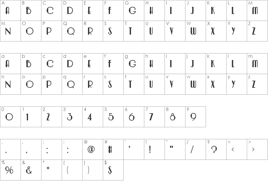 OrielModern font character map preview