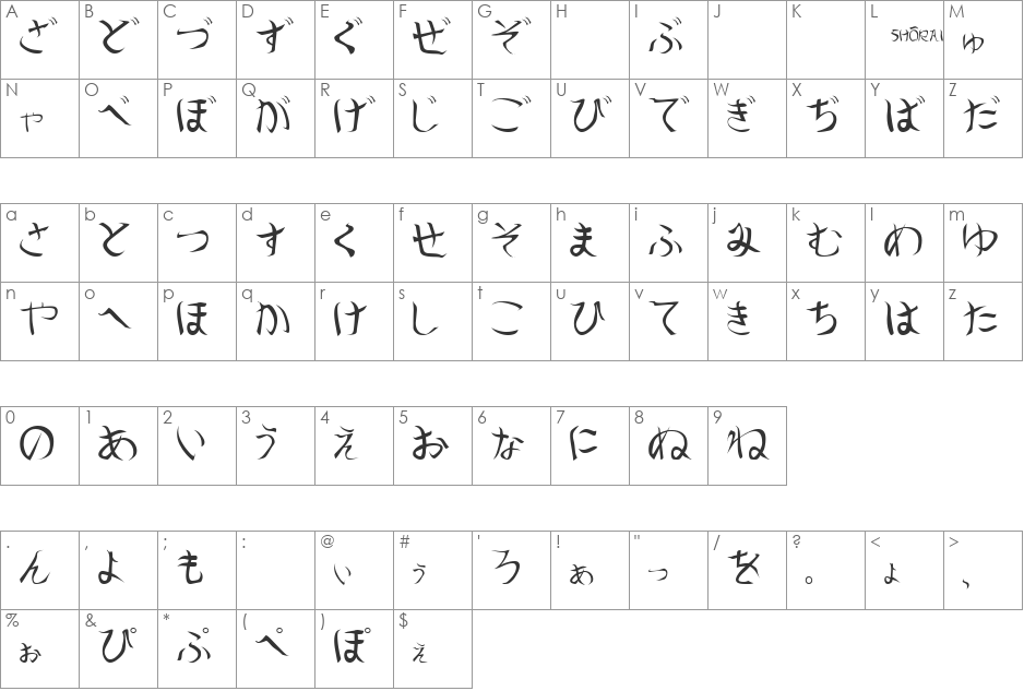 Orient font character map preview