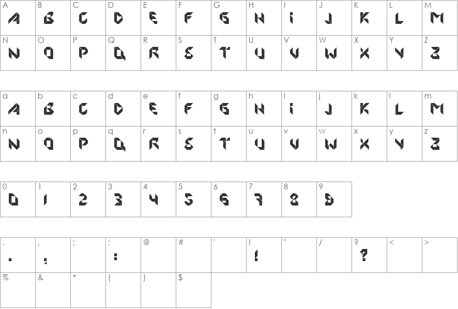 Origami font character map preview