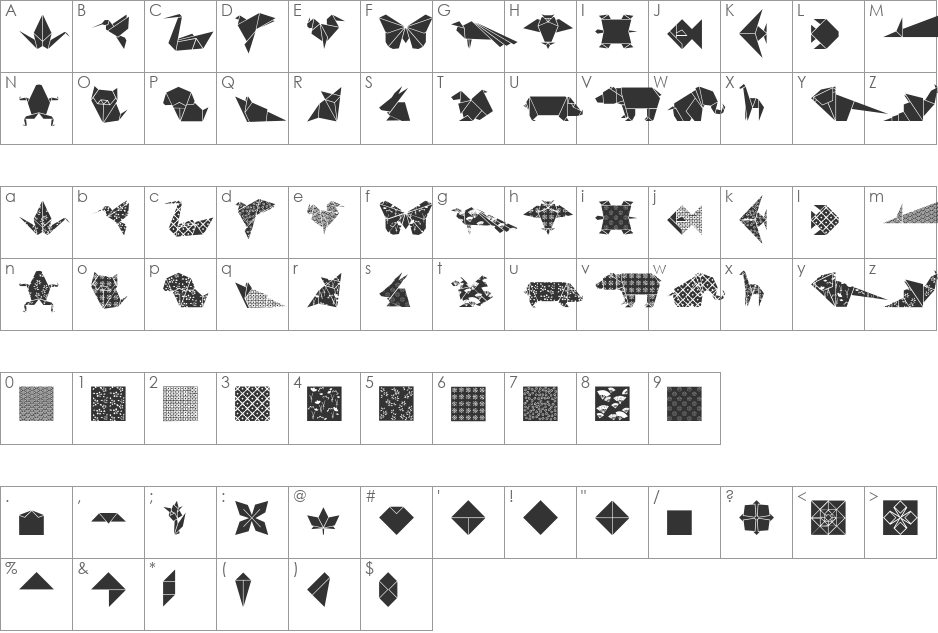 OrigamiBats font character map preview