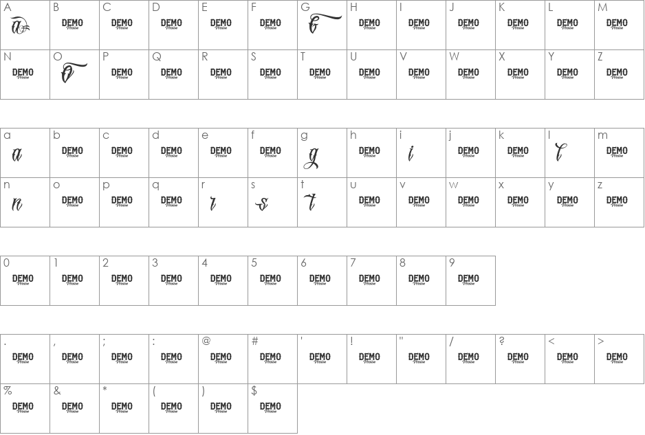 Original GangstA font character map preview