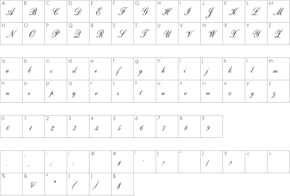 Original Script AT font character map preview