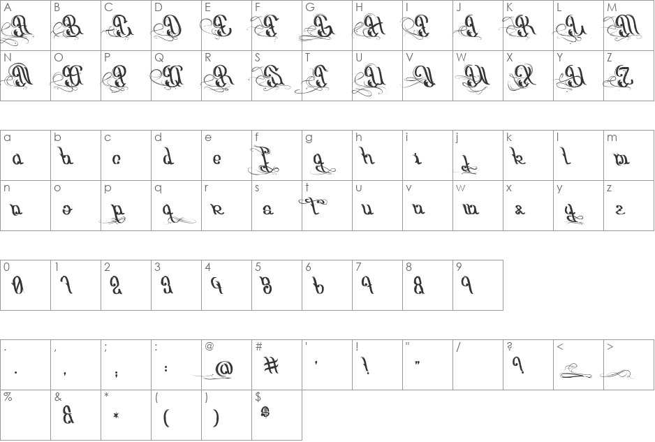 Origine du Monde font character map preview