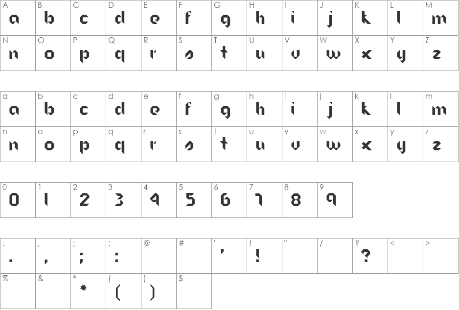 Origram font character map preview