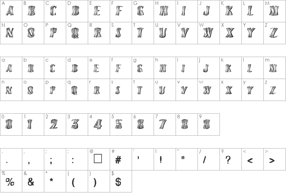 Orinoco font character map preview