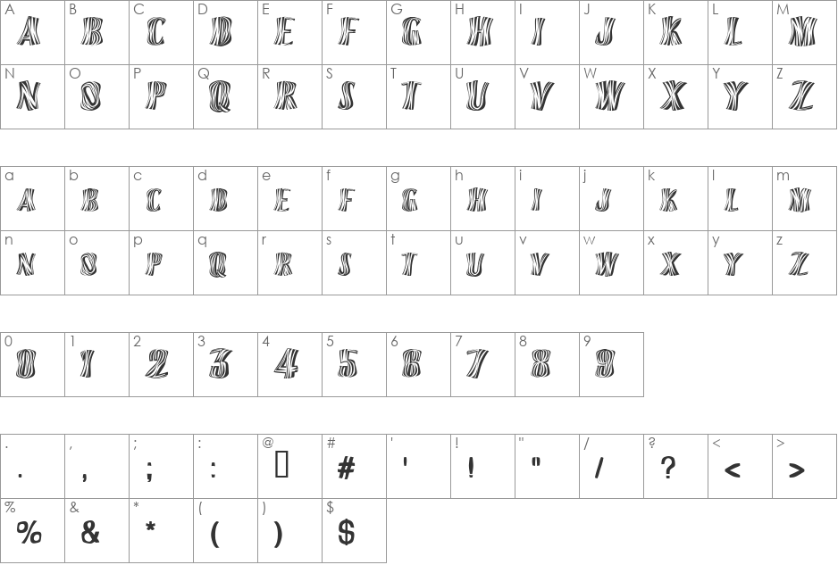 Orinoco font character map preview