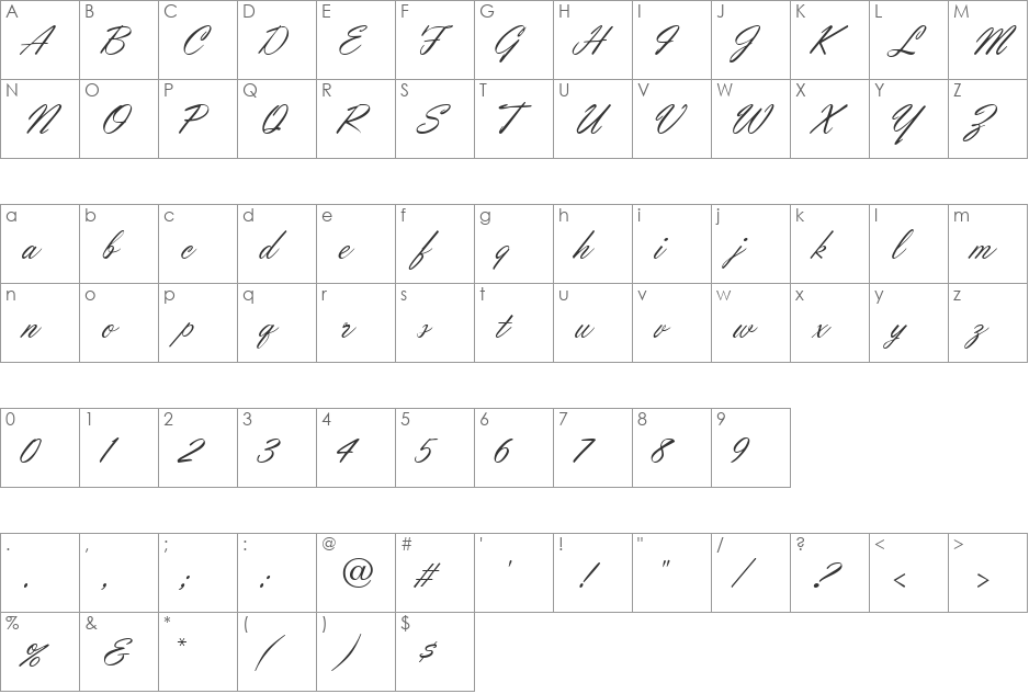 Orion Script font character map preview